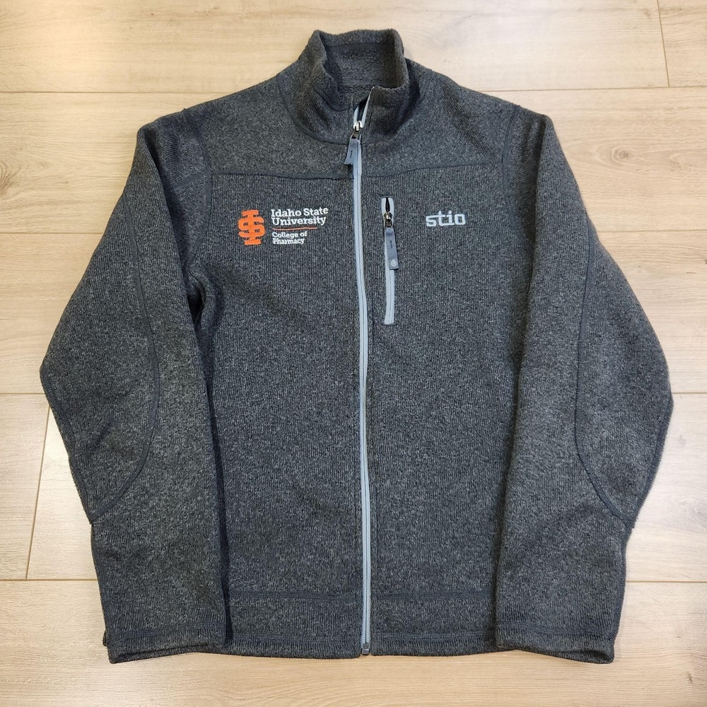 Stio Wilcox Fleece Jacket Mens Medium Gray Full Zip Outdoor Hiking ISU Embroider